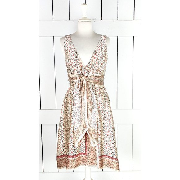 Studio M lightweight silk sleeveless handkerchief boho midi dress M - Picture 3 of 9